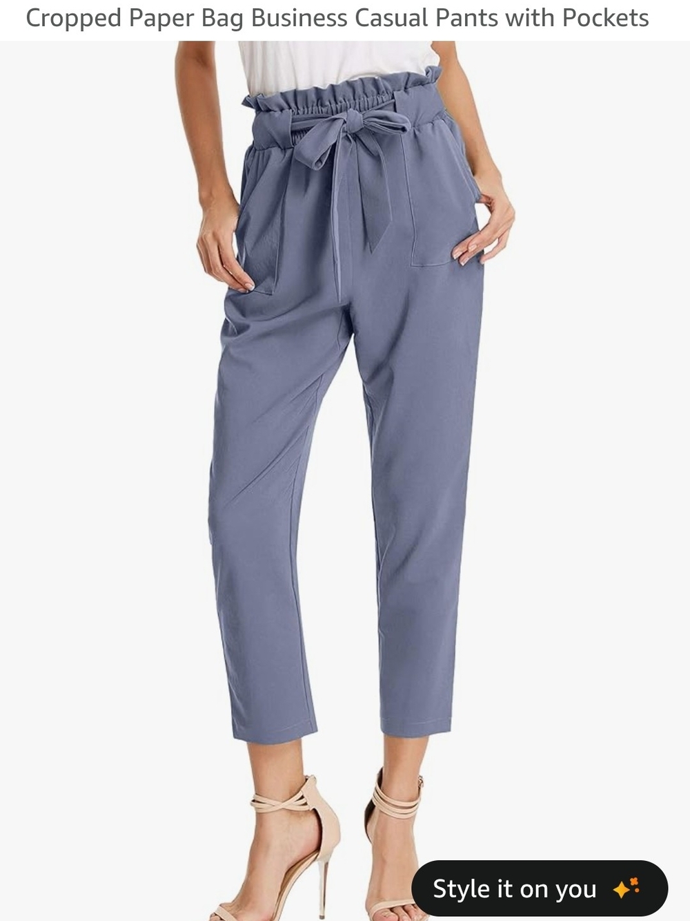 Paper Bag Waist Cropped Pants with Tie - Blue